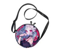 Red Evil Anime Girl Halloween Round Sling Bags Crossbody for Ladies Practical with Adjustable Strap Mini Shoulder Bag Walk the dog Canvas Messenger Purse