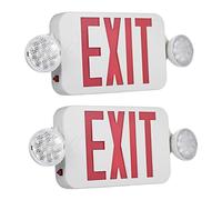 Red Exit Sign LED Combo Emergency Light AC120 / 277V with Adjustable Dual Heads and 90 - Min Backup Battery - Maintenance - Free Lighting for Stairways, Hallways, Wall or Ceiling