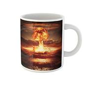 Red Explosion Nuclear Bomb in Ocean Yellow Mushroom Tea Cup Unique Drinking Cup Durable Coffee Mug Fun Gifts for Anniversary Celebration Mom Christmas 330Ml
