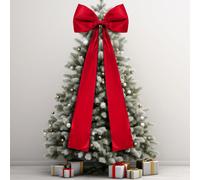 (Red) Extra Large 50.8cm x 119.38cm Christmas Tree Topper Bow,Xmas Tree Decoration with Lustrous Satin-like Bow for Home,