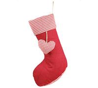 Red Extra Wide Quilted Plush Heart Gingham Christmas Stocking - H45 x D11cm | Hanging Heart Decoration, Hanging Loop, Wide Sole, Quilted Finish