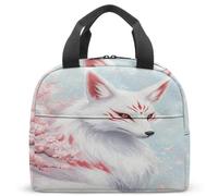 Red Eye White Fox Cherry Blossom Insulated Lunch Bag, 190g Lightweight Kids Girls School Thermal Lunch Box 23x13x21cm Sakura Pattern (02)