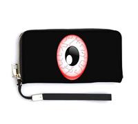 Red Eyeball Leather Wallet Fashion Purse Long Pouch with Wrist Strap for Men Women
