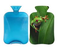 Red Eyed Frog Hot Water Bottle with Cover, Tree Frog Jungle Leaf 2L Hot Water Bag for Pain Relief, Neck Soft and Shoulder, Hand Feet Warmer, Hot and Cold Compress for Adult Kids