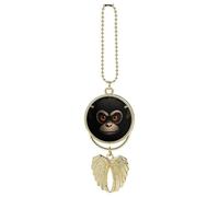 Red Eyed Monkey Angel Wings Rearview Mirror Hanging Accessories, Metal Car Charm Pendant, Car Hanging Ornament Decoration, Guardian Angel Wings Ornaments for Christmas Tree, Bag Purse Charms-Golden