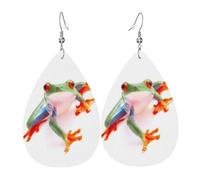 Red Eyed Monkey Tree Frog Printed Teardrop Pendant Leather Earrings | Lightweight and Versatile Earrings | Suitable for Daily Commute and Date Wear