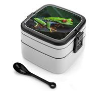 Red Eyed Tree Frog Bento Box, 2 Compartments Meal-Prep Containers, Stackable Lunch Box with Lids, Reusable Divided Food Storage Containers for Travel, and Work