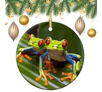 Red Eyed Tree Frog Ceramic Christmas Ornaments with Gold String - Round Double Sided Porcelain Tree Decorations for Fireplace, Mantel, Wreath Holiday Party Decor (2.8 Inch)