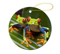 Red Eyed Tree Frog Christmas Tree Ornaments Ceramic Xmas Round Pendant Keepsake Gift for Xmas Tree Winter Holiday Hanging Ornament for Women Men 2.8 Inch 4 Pcs