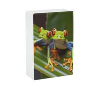 Red Eyed Tree Frog Cigarette Case Hard Plastic Flip-Top Slim Pocket-Size Cigarette Holder for 18-20 King Size Cigarettes Crush-Proof Cig Case Reusable Smoking Accessories for Men Women