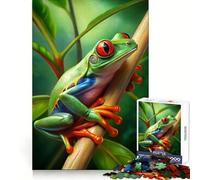 Red-Eyed Tree Frog on Branch 1000 Piece Jigsaw Puzzles for Teenagers Jigsaw Wise Think Toy Relax Time Clear Cut Festival Gift (50x75cm)