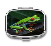 Red Eyed Tree Frog pilldispenser 2-Compartment Portable Travel Square PillCase Daily with Store Vitamins Pocket Medicine Organizer for Office Home Fish Oil
