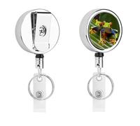 Red Eyed Tree Frog Retractable Work Badge Holder Keychain Badge Reel 24.4" Cord & 360° Swivel Alligator Clip Heavy Duty Id Name Tag Holder for Nurses Doctors Teachers Office Workers