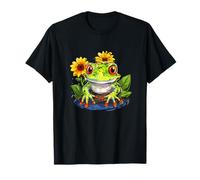 Red Eyed Tree Frog with Sunflowers Amphibian Design T-Shirt