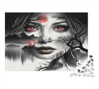 Red Eyed Woman Portrait 1000 Piece Jigsaw Puzzle Paper for Adults Misty Landscape Jigsaw Puzzle for Family Relaxation Home Decor 70x50cm/1000pcs