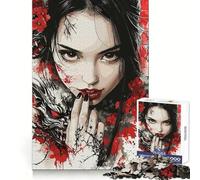 Red-Eyed Woman with Wolf 1000 Piece Jigsaw Puzzles for Teenagers Jigsaw Think Toy Together Fun Sharp Cut Art Collectible (50x75cm)