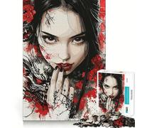 Red-Eyed Woman with Wolf 1000 Piece Jigsaw Puzzles for Teenagers Jigsaw Think Toy Together Fun Sharp Cut Art Collectible (50x75cm)