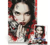 Red-Eyed Woman with Wolf 1000 Pieces Jigsaws Adults Puzzles Think Smart Toy Home Activity Smooth Cut Xmas Surprise (38x26cm)