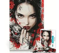 Red-Eyed Woman with Wolf 1000 Pieces Jigsaws Adults Puzzles Think Smart Toy Home Activity Smooth Cut Xmas Surprise (38x26cm)