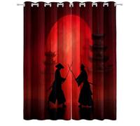 Red Eyelet Curtains, Blackout Energy Saving Thermal Curtains, Japanese Style Architecture Flags Samurai Printed Curtain for Living And Bedroom W 29.5" x L 65" (2 Panels)