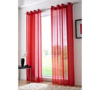 Red Eyelet Ring Top Voile Curtain Panel 72" Drop