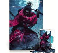 Red Eyes Samurai Warrior Jigsaw Puzzles for Adults1000 Pieces Memory Gain Stress Relief Design Assembly Memorable Gift (38x52cm)