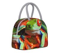 Red Eyes Tree Frog Prints Insulated Lunch Tote Bag with Light Grey Zipper and Handle - Large Reusable Thermal Food Carrier for Office, School, Picnics & Hiking