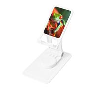 Red Eyes Tree Frog Prints Rotating Cell Phone Stand with 360° Swivel Base - Foldable Square Desk Phone Holder for iPhone 16 15 14 13 12 11,All Phones,White