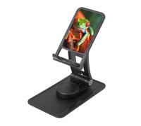 Red Eyes Tree Frog Prints Rotating Cell Phone Stand with 360° Swivel Base - Foldable Square Desk Phone Holder for iPhone 16 15 14 13 12 11,All Phones,Black