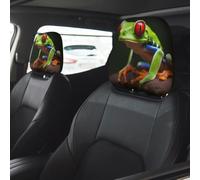 Red Eyes Tree Frogs Car Seat Headrest Cover 2 PCS, Soft Stretchable Fabric Car Head Rest Protector Dustproof Removable Car Headrest Covers Universal Vehicle Accessories