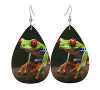Red Eyes Tree Frogs Leather Earrings for Women Teardrop Dangle Earrings Lightweight Unique Custom Picture Earrings Jewelry Fashion Pendant and Valentine Birthday Party Gift