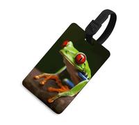 Red Eyes Tree Frogs Luggage Tag for Suitcases TSA Approved with Name Id Card Suitcase Tags Identifiers Black Strap Clear Window Personalized Baggage Tag for Cruise Airport Travel Essentials