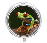 Red Eyes Tree Frogs Pill Box Case 3 Compartment Travel Medicine Pill Organizer 3x A Day Portable Vitamin Organizer with Mirror Small Pillbox for Purse & Pocket Cute Daily Medicine Container Metal Vita