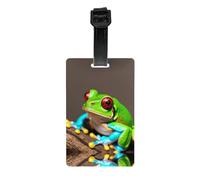 Red Eyes Tree Frogs Print Luggage Tag â€“ Full-Back Privacy Cover Suitcase ID Label for Women & Men, PVC Travel Name ID Tag