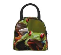 Red Eyes Tree Frogs Prints Insulated Lunch Tote Bag with Black Zipper and Handle - Large Reusable Thermal Food Carrier for Office, School, Picnics & Hiking