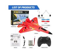 (Red) F22 Raptor RC Plane 2.4G 2CH Remote Control Flying Glider With LED Lights EPP Foam Airplane Toys For