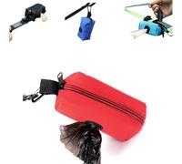 Red Fabric Dog Leash Waste Bag Dispenser - Empty Poop Bag Holder for Leash (Red)