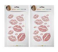 Red Face Gems, 2 Sheets Self-Adhesive Kiss Stickers for Body, Exquisite Red Face Jewels for Women, Kiss Tattoos Rhinestone Stickers for Makeup, Eye, Hair, Body, Valentine's Day Festival Accessories