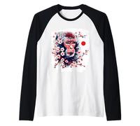 Red-Faced Macaques T Japan Cherry Blossoms Japanese Macaques Raglan Baseball Tee