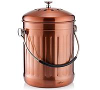RED FACTOR Premium Compost Bin for Kitchen Worktop - Stainless Steel Food Waste Caddy with Innovative Dual Filter Technology - Includes Replacement Filters (Matt Copper, 5L)