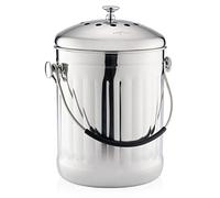 RED FACTOR Premium Compost Bin for Kitchen Worktop - Stainless Steel Food Waste Caddy with Innovative Dual Filter Technology - Includes Replacement Filters (Brilliant Steel, 5L)