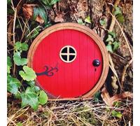 Red Fairy Garden Door for Tree, Fairy Doors for Trees Outdoor and Tree Trunk, Mini Fairy Garden Sculpture Lawn Ornament, Fairytale Tiny House Doors Mini Gift,Door Decoration