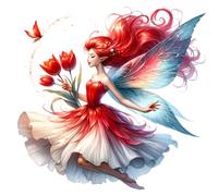 Red Fairy Vinyl Decal Stickers, Cover Marks, 300mm Tall Qty:1 Ideal for Wall, Car, Glass, Plastic, Bonnet, Door, Van, Bath & More, Large Cute Flower Graphic