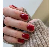 Red Fake Nails - 24Pcs Short Square Press on Nails - Glossy Full Cover Fake Nails - Acrylic Stick On Nails with Glue for Women - Long Lasting Stick On Nails - Removable DIY Nail Art