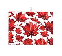 Red Fall Maple Leaf Dish Drying Mat Absorbent Draining Board Pad for Kitchen Counter Autumn Leaves Coffee Mat Dishes Drainer Protector with Hanging Loop 18 x 24 Inch