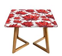 Red Fall Maple Leaf Square Tablecloth with Elastic Edgs Autumn Leaves Fitted Table Cover Waterproof Topper Cap for Dining Wedding Party Picnic 110cm
