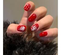 Red False Nails,24pcs Almond Press on Nails - Medium Acrylic Fake Nails with Gold Line XU58