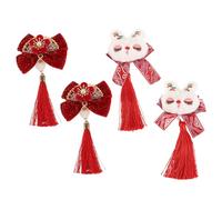 Red Fan Shaped Hanfu Hair Bow Clips with Pearls, 2 Pairs