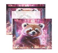 Red Fancy Light Panda 3 Ring Binder Clear Binders Pencil Pouches Bags Case(2 Pack)