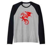 Red Fantasy Dragon Raglan Baseball Tee